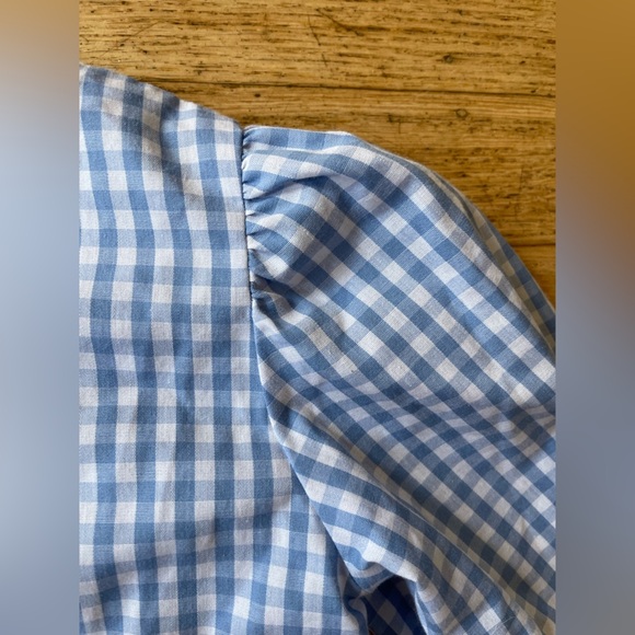 Blue Gingham puff Sleeve Blouse with Bow - Picture 10 of 11